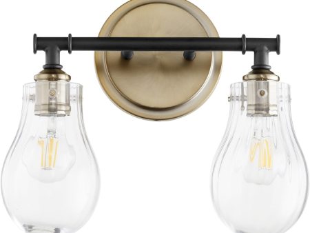 2-light Bath Vanity Light Textured Black w  Aged Brass Hot on Sale