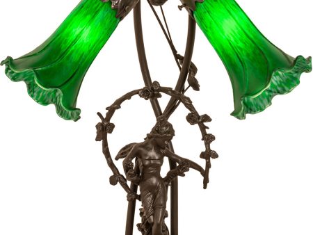 17  High Green Tiffany Pond Lily 2 Light Trellis Girl Accent Lamp Discount