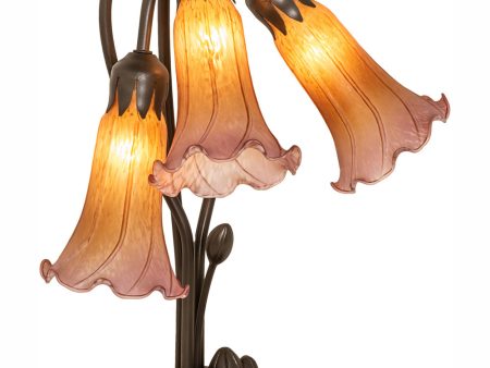 16  High Amber Purple Tiffany Pond Lily 3 Light Accent Lamp For Sale