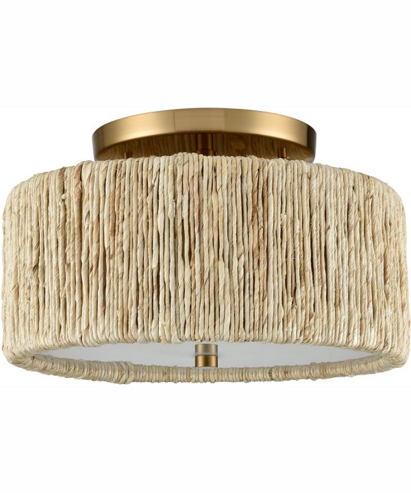 Abaca 13.75   Wide 2-Light Semi Flush Mount - Satin Brass For Sale