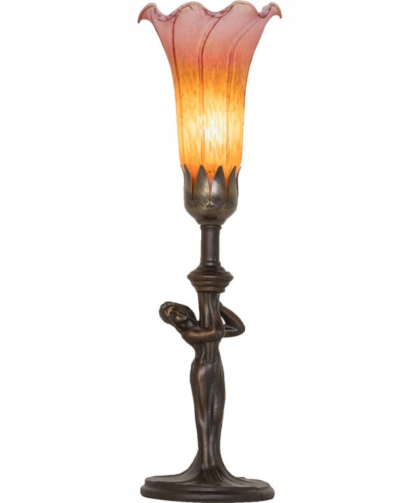 15  High Amber Purple Tiffany Pond Lily Nouveau Lady Accent Lamp For Discount