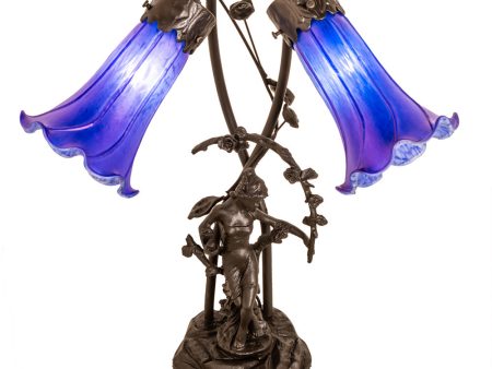 17  High Blue Tiffany Pond Lily 2 Light Trellis Girl Accent Lamp Cheap