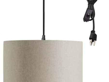 1 Light Swag Plug-In Pendant 16 w Light Oatmeal Linen Drum Shade, 17  Black Cord Online