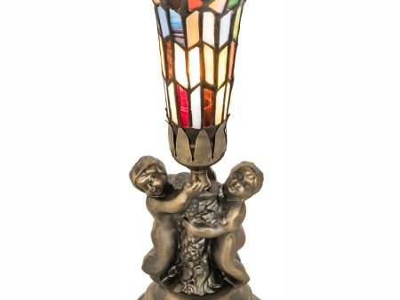 13  High Stained Glass Pond Lily Twin Cherub Mini Lamp For Discount