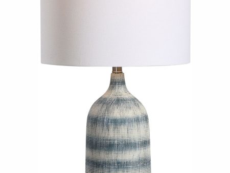 27 H 1-Light Table Lamp Ceramic and Iron in Blue and White and Brushed Nickel with a Rectangular Shade Hot on Sale