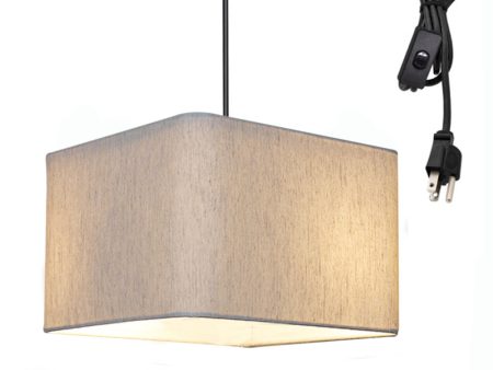 1 Light Swag Plug-In Pendant 14 w Rounded Corner Square Oatmeal Drum Shade, Black Cord Discount