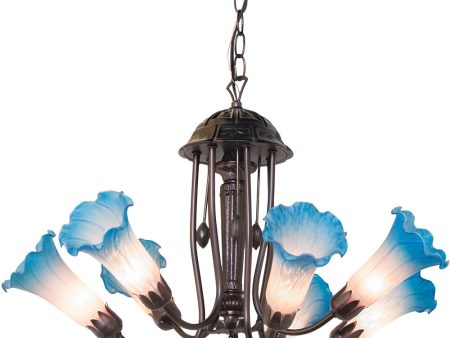 24  Wide Pink Blue Tiffany Pond Lily 7 Light Chandelier For Cheap