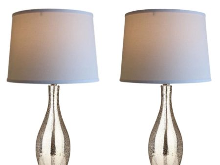 27  Teardrop Lamp Base 2 Pack, Mercury Silver Gold Glass Table Lamp Set with White Linen Shades For Cheap