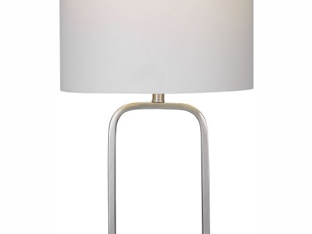 27 H 1-Light Table Lamp Metal in Brushed Nickel with a Round Shade Supply