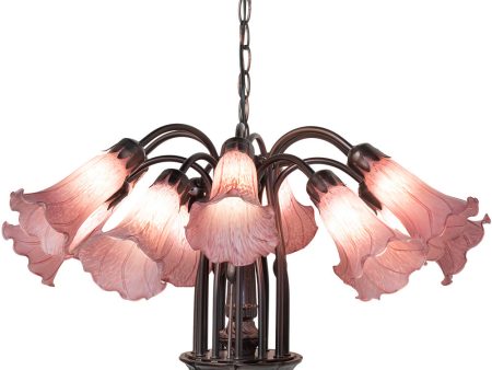 24  Wide Lavender Tiffany Pond Lily 12 Light Chandelier For Sale