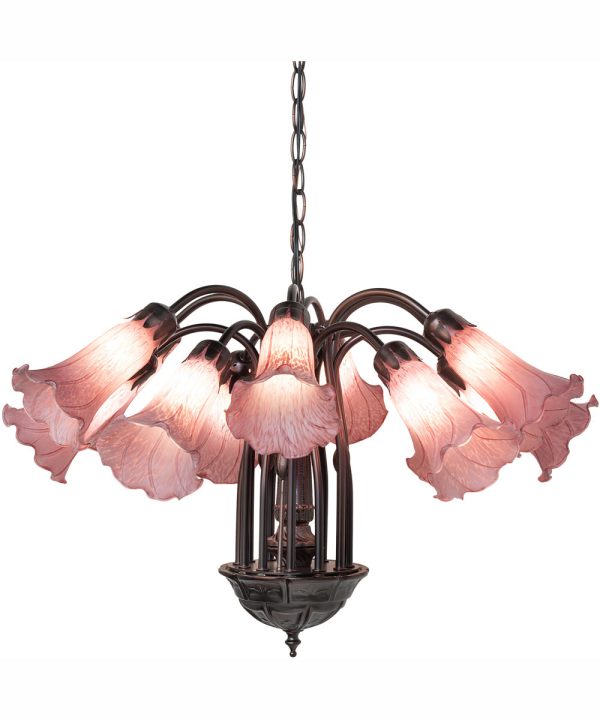 24  Wide Lavender Tiffany Pond Lily 12 Light Chandelier For Sale