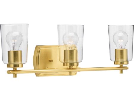 Adley 3-Light Clear Glass New Traditional Bath Vanity Light Satin Brass Online Sale