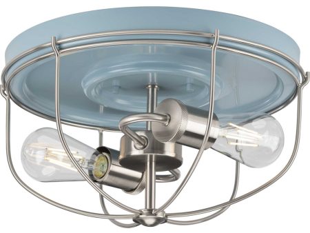 Medal 2-Light Coastal Blue Brushed Nickel Industrial Style Flush Mount Ceiling Light Coastal Blue Sale