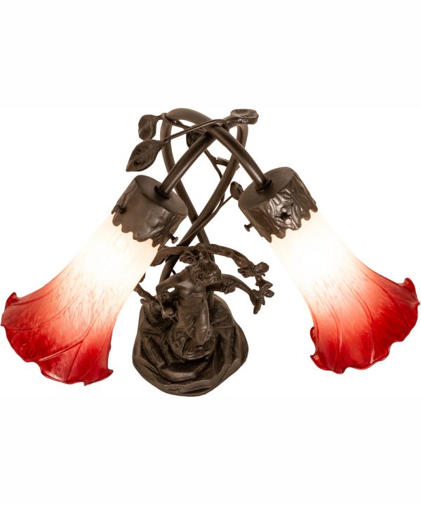 17  High Red White Pond Lily Tiffany Pond Lily 2 Light Trellis Girl Accent Lamp on Sale