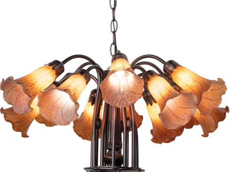 24  Wide Amber Tiffany Pond Lily 12 Light Chandelier on Sale