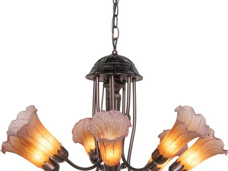 24  Wide Amber Purple Tiffany Pond Lily 7 Light Chandelier For Cheap