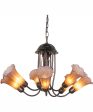 24  Wide Amber Purple Tiffany Pond Lily 7 Light Chandelier For Cheap