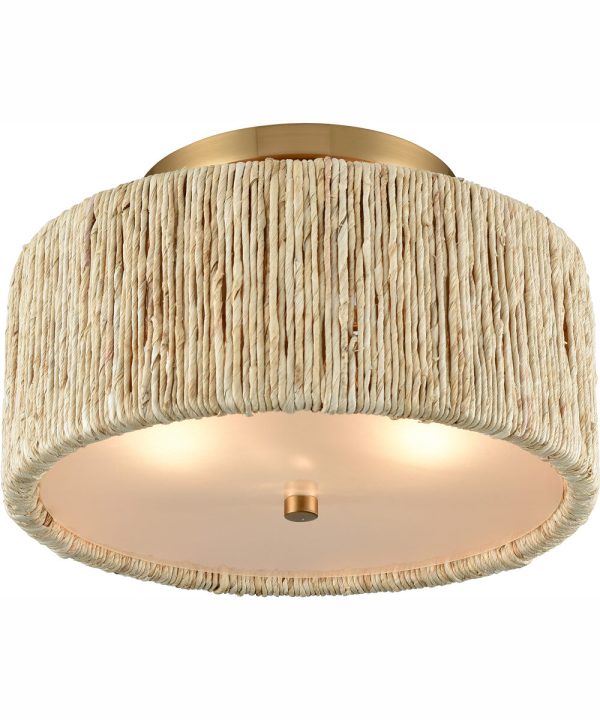 Abaca 13.75   Wide 2-Light Semi Flush Mount - Satin Brass For Sale