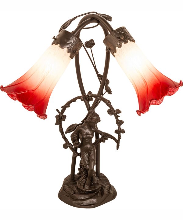 17  High Red White Pond Lily Tiffany Pond Lily 2 Light Trellis Girl Accent Lamp on Sale