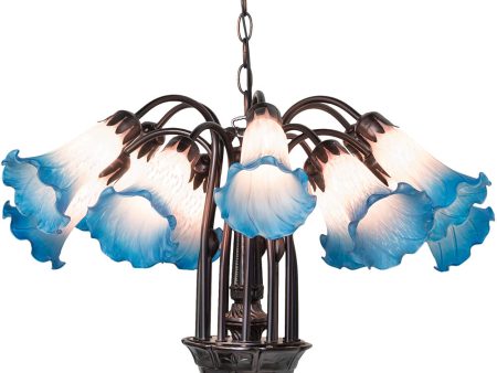 24  Wide Pink Blue Tiffany Pond Lily 12 Light Chandelier Discount