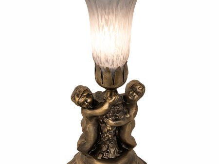 13  High Gray Tiffany Pond Lily Twin Cherub Accent Lamp Cheap