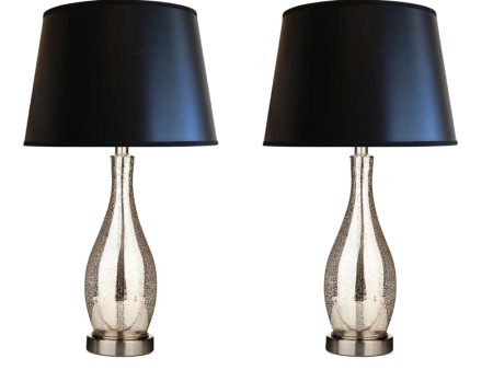 27  Shimmer Teardrop Lamp Base 2 Pack, Mercury Silver Gold Glass Table Lamp Set with Black Shades Fashion