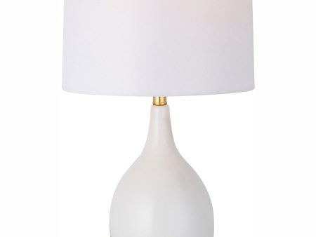 27 H 1-Light Table Lamp Ceramic in White and Gold with a Tapered Drum Shade Supply