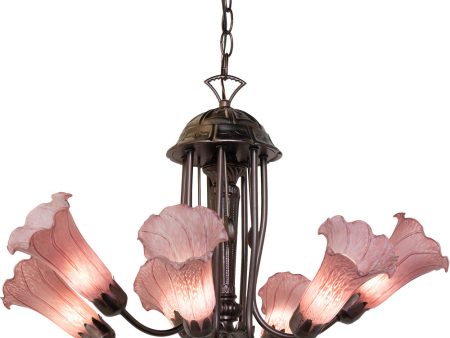 24  Wide Purple Tiffany Pond Lily 7 Light Chandelier Online now