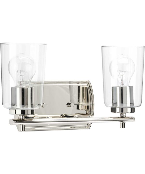 Adley 2-Light Clear Glass New Traditional Bath Vanity Light Polished Nickel For Discount