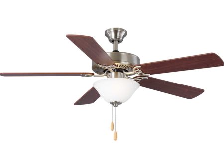 AirPro 52  5-Blade Ceiling fan with White Etched Light Kit Brushed Nickel Online now