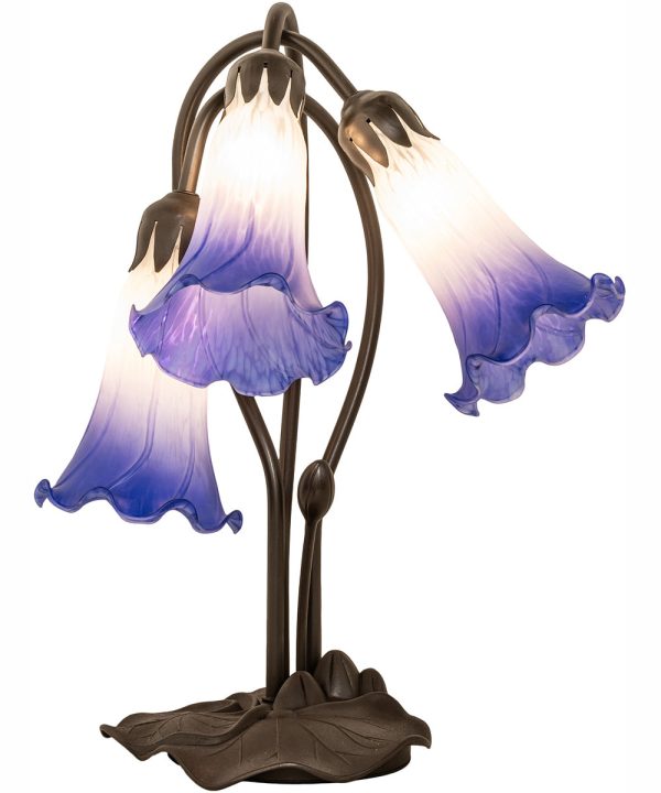 16  High Blue White Pond Lily Tiffany Pond Lily 3 Light Accent Lamp on Sale