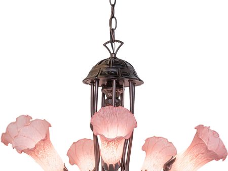 24  Wide Pond Lily Pink 7 Light Chandelier Online now