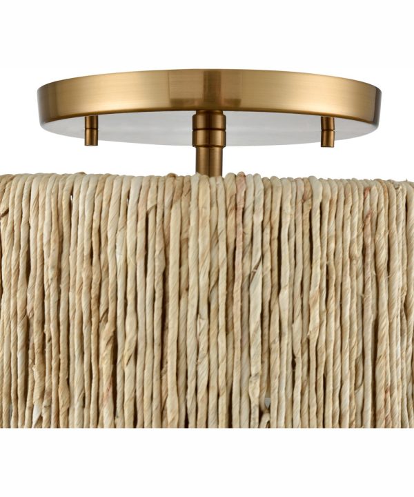 Abaca 13.75   Wide 2-Light Semi Flush Mount - Satin Brass For Sale