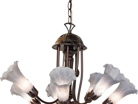 24  Wide Gray Tiffany Pond Lily 7 Light Chandelier Online Sale