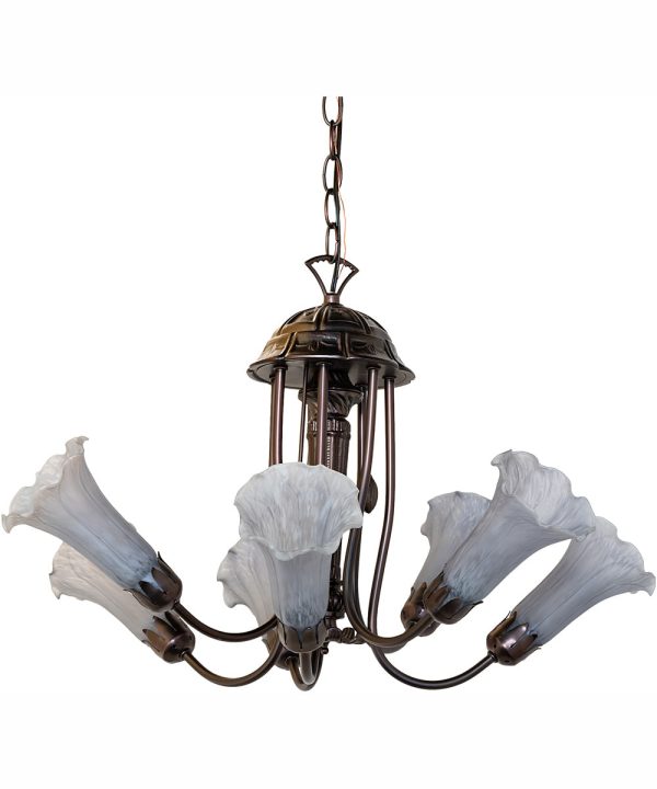 24  Wide Gray Tiffany Pond Lily 7 Light Chandelier Online Sale