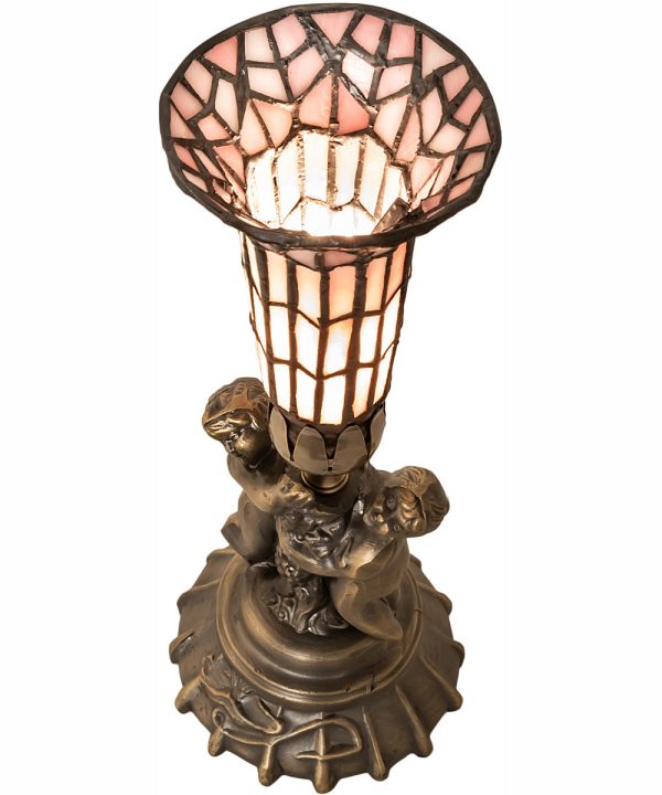 13  High Stained Glass Pond Lily Twin Cherub Accent Lamp For Discount