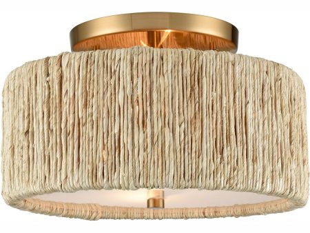 Abaca 13.75   Wide 2-Light Semi Flush Mount - Satin Brass For Sale