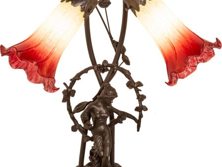 17  High Seafoam Cranberry Tiffany Pond Lily 2 Light Trellis Girl Accent Lamp For Discount