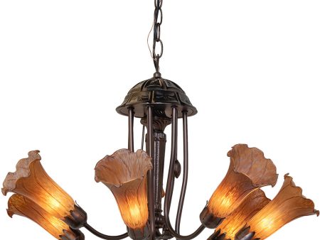 24  Wide Amber Tiffany Pond Lily 7 Light Chandelier For Cheap