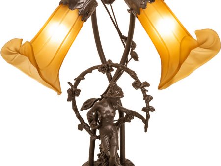 17  Wide Amber Tiffany Pond Lily 2 Light Trellis Girl Accent Lamp Sale