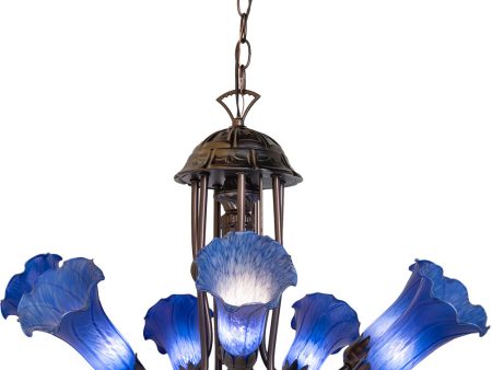 24  Wide Blue Tiffany Pond Lily 7 Light Chandelier Fashion