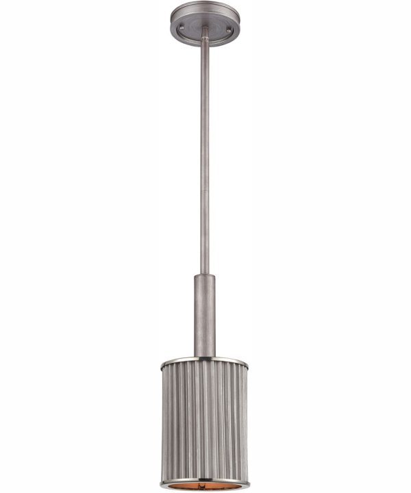 Corrugated Steel 6   Wide 1-Light Mini Pendant - Weathered Zinc For Cheap