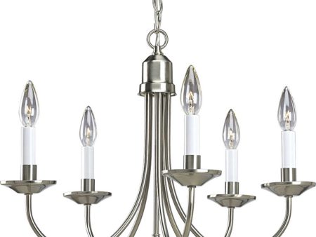 5-Light White Candles Traditional Chandelier Light Brushed Nickel For Sale