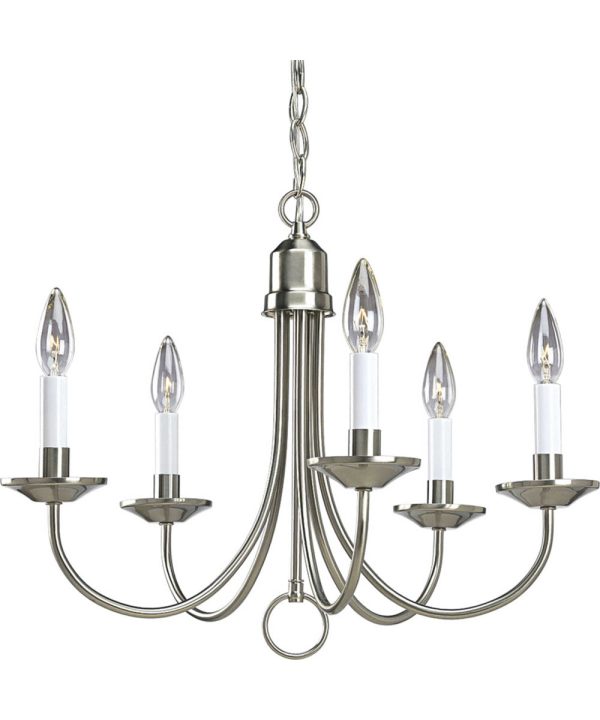 5-Light White Candles Traditional Chandelier Light Brushed Nickel For Sale