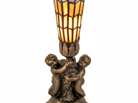 13  High Stained Glass Pond Lily Twin Cherub Accent Lamp Hot on Sale