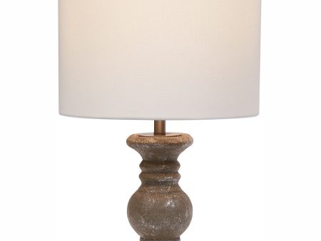 24 H 1-Light Table Lamp Ceramic and  Steel in Metallic Stone Gray with a Drum Shade For Sale