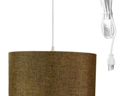 1-Light Plug In Swag Pendant Ceiling Light Chocolate Burlap Shade Online Sale