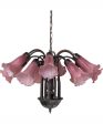 24  Wide Lavender Tiffany Pond Lily 12 Light Chandelier For Sale