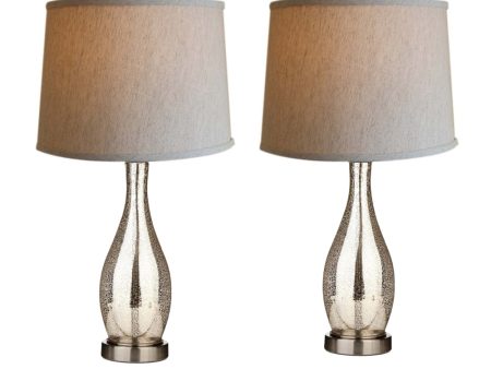 27  Teardrop Lamp Base 2 Pack, Mercury Silver Gold Glass Table Lamp Set with Natural Shades Fashion