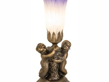 13  High Blue White Pond Lily Twin Cherub Mini Lamp on Sale